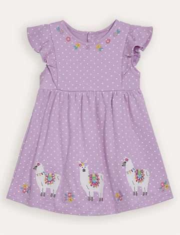 Lilac Purple Llama Appliqué Summer Dress